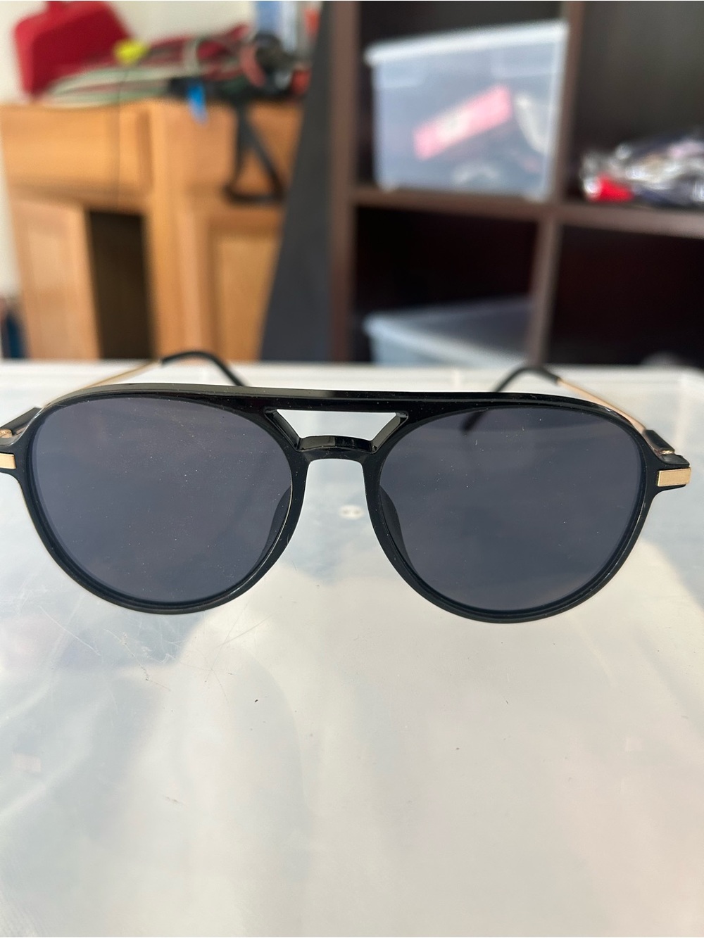 Black and Gold Women's Aviator Sunglasses
